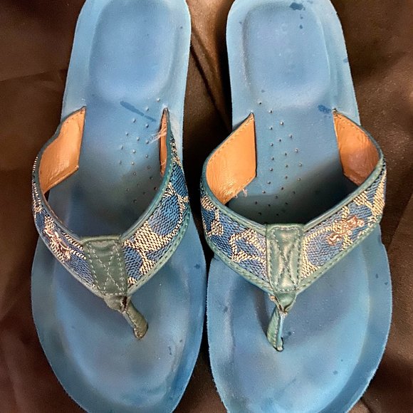 Coach | Shoes | Coach Womens Blue Jolene Coach Wedge Flip Flop | Poshmark